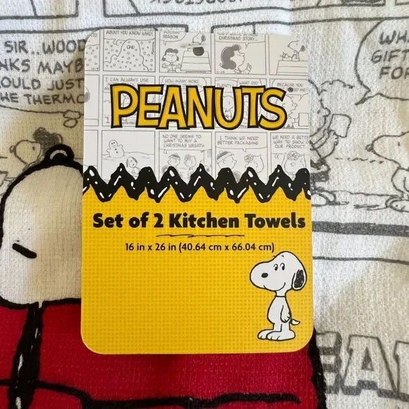 Peanuts Snoopy & Woodstock Kitchen Towels Set Of 2 NWT 16" x 26" Cotton Comic Pr - Picture 4 of 4
